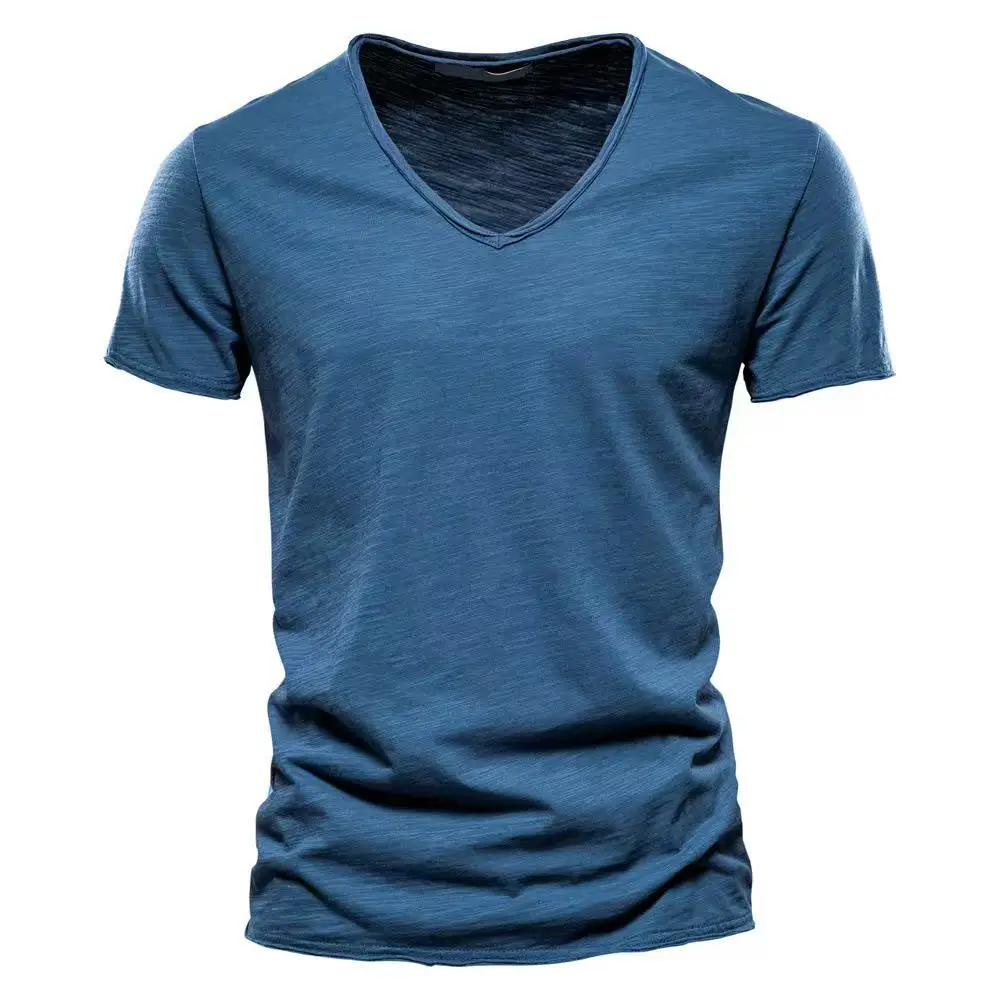 Camiseta de manga curta slim fit masculina, 100% algodão, decote em v, фитнес, эсportes, corrida, монохромный, топы masculino