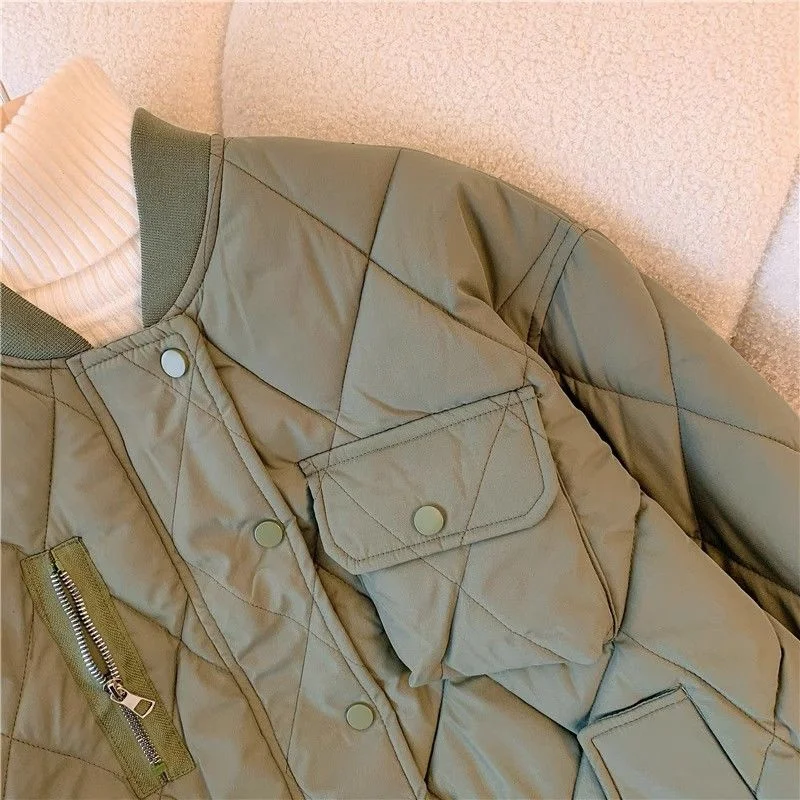 Chaqueta acolchada de algodón para mujer, abrigo grueso y cálido de plumón, Parkas holgadas, abrigo de rombos, Top para mujer, otoño e invierno, novedad de 2024