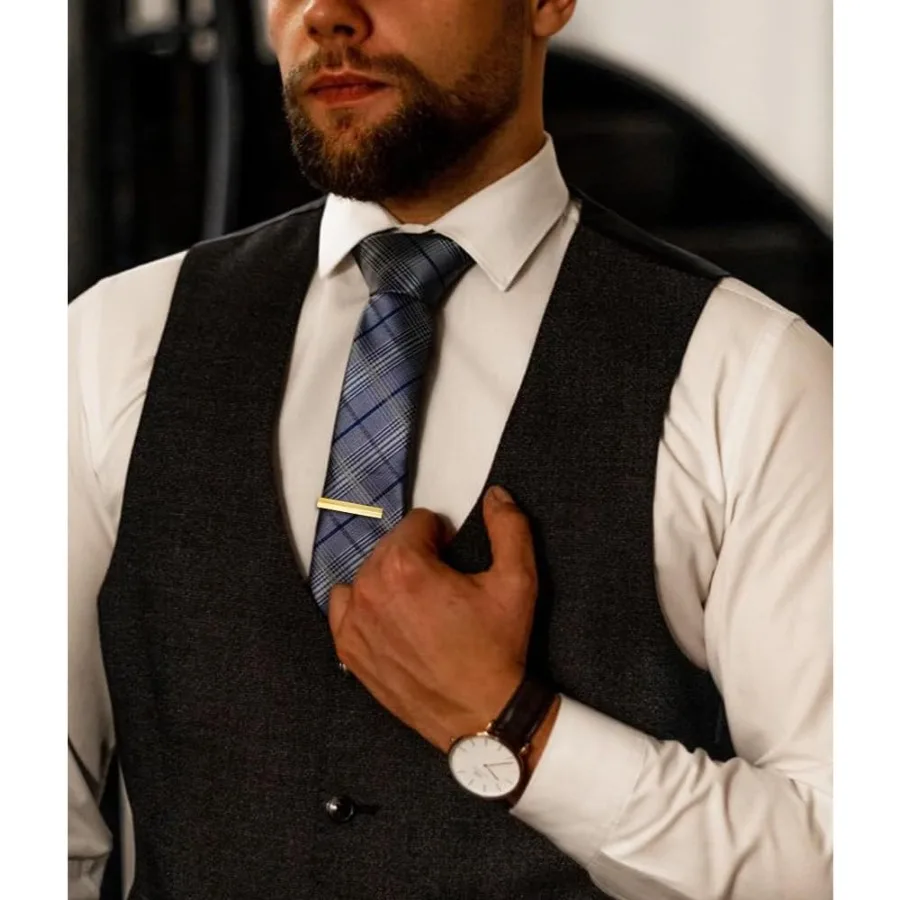 Простой набор узких зажимов для галстука из 3 предметов золотого, серебряного и черного цвета длиной от 1,5 до 2 дюймов, идеально подходящий для свиданий, деловых встреч, Wed