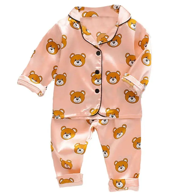 Boys and girls\' 0-4-year-old Pajama suit new spring and autumn silk long sleeve trousers Pajama suit comfortable home clothes