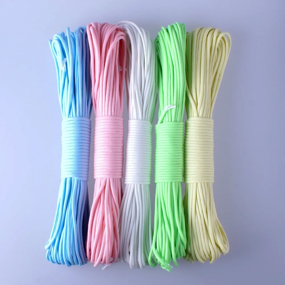 1 PCS 9 Strand 550 Luminous Glow in the Dark Paracord Parachute Cord 100FT 5 Colors