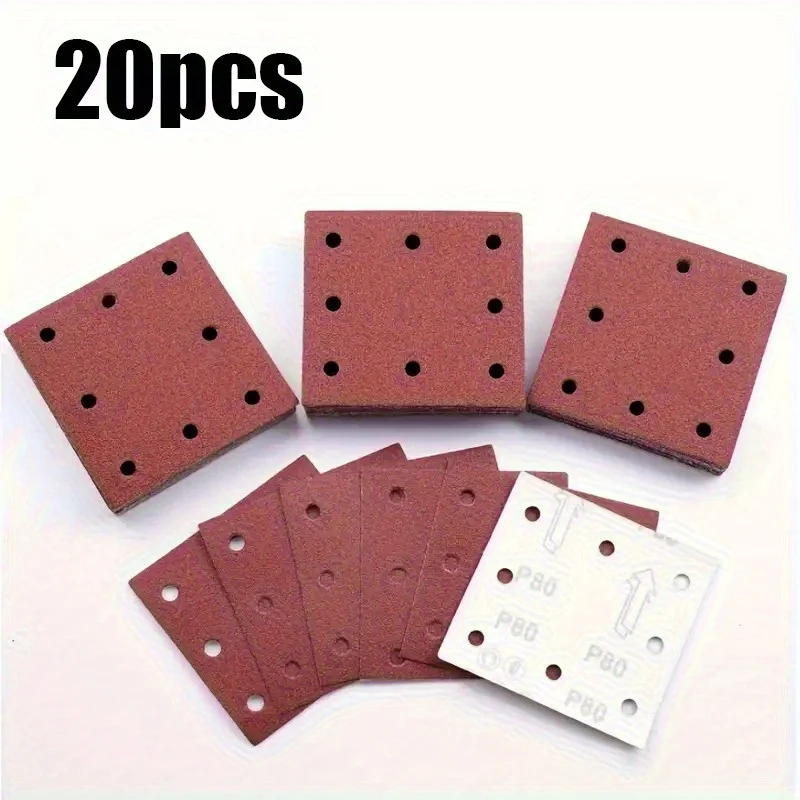 20 قطعة من ورق الصنفرة ذو 8 فتحات مقاس 110 × 115 مم، مجموعة ورق الصنفرة 60-800 خطاف ورق الصنفرة المستطيل ولوحة ورق الصنفرة #1