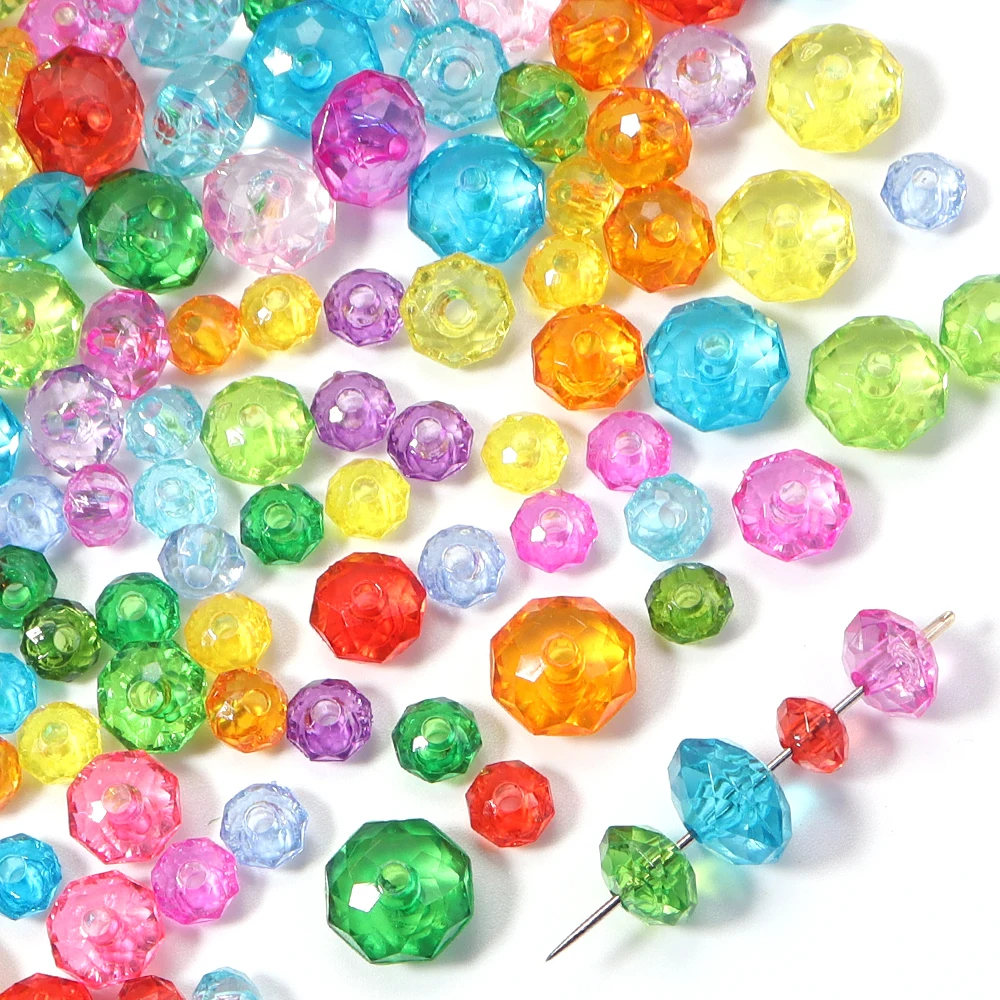 100-500pcs/lot 6/8/10mm Transparent Colorful Faceted Acrylic Beads Wheel Flat Beads Loose Spacer Beads For DIY Jewelry Making