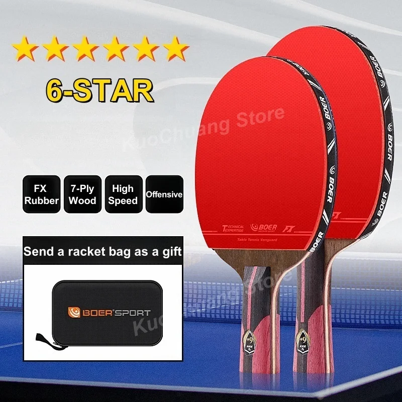 1PCS Boer 6 Star Table Tennis Racket Professional Ping Pong Racket Bat Offensive Ping Pong Paddle Pimples In Rubber with Bag