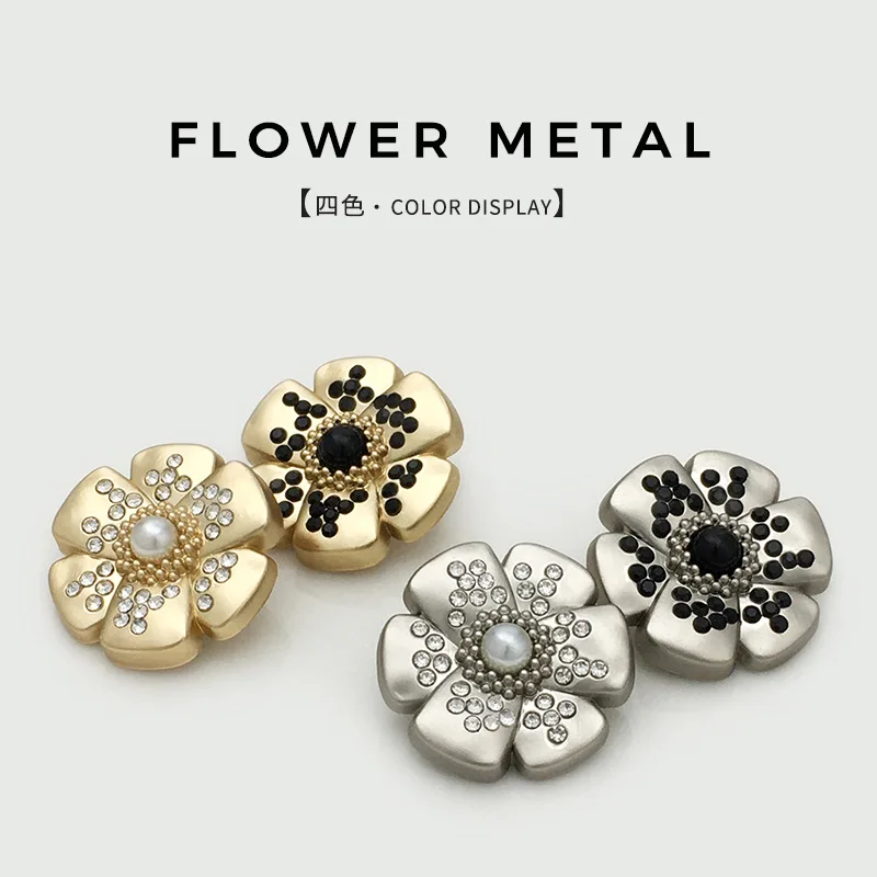 20PCS 17.5-22.5mm Flower Shaped Metal Rhinestone Button Tweed Knitwear Jacket Cardigan Fragrant Style Decorative Button N1028