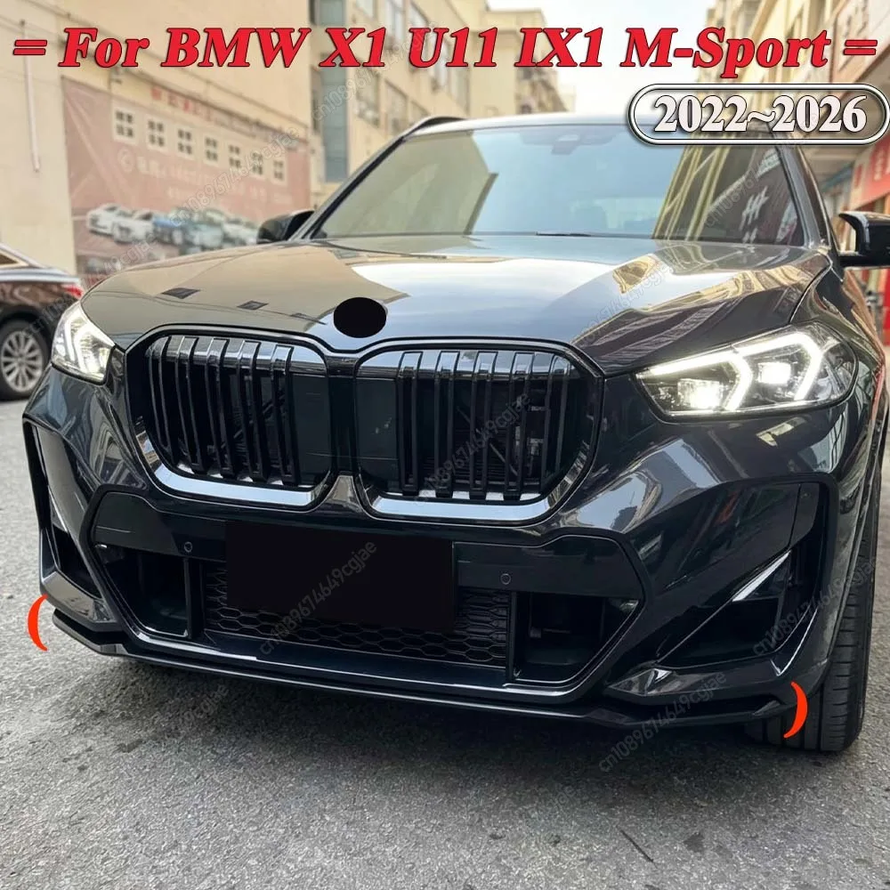 For BMW X1 U11 IX1 M-Sport 2022-2026 Car Front Bumper Deflector Splitter Diffuser Chin Spoiler ABS Glossy Black Body Kits Tuning