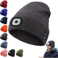 3-in-1 Bluetooth Beanie with Light, 6 LED USB Rechargeable Unisex Headband with Cordless Headphones