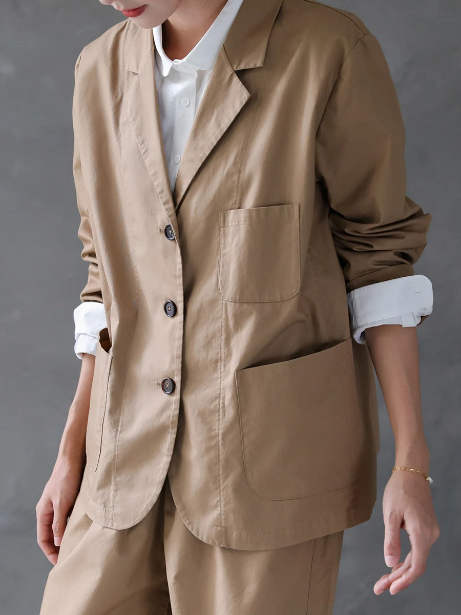 

Повседневная свободная хлопковая куртка ZBWY с отложным воротником в западном стиле, коричневая, для повседневной носки, элегантное женское короткое пальто