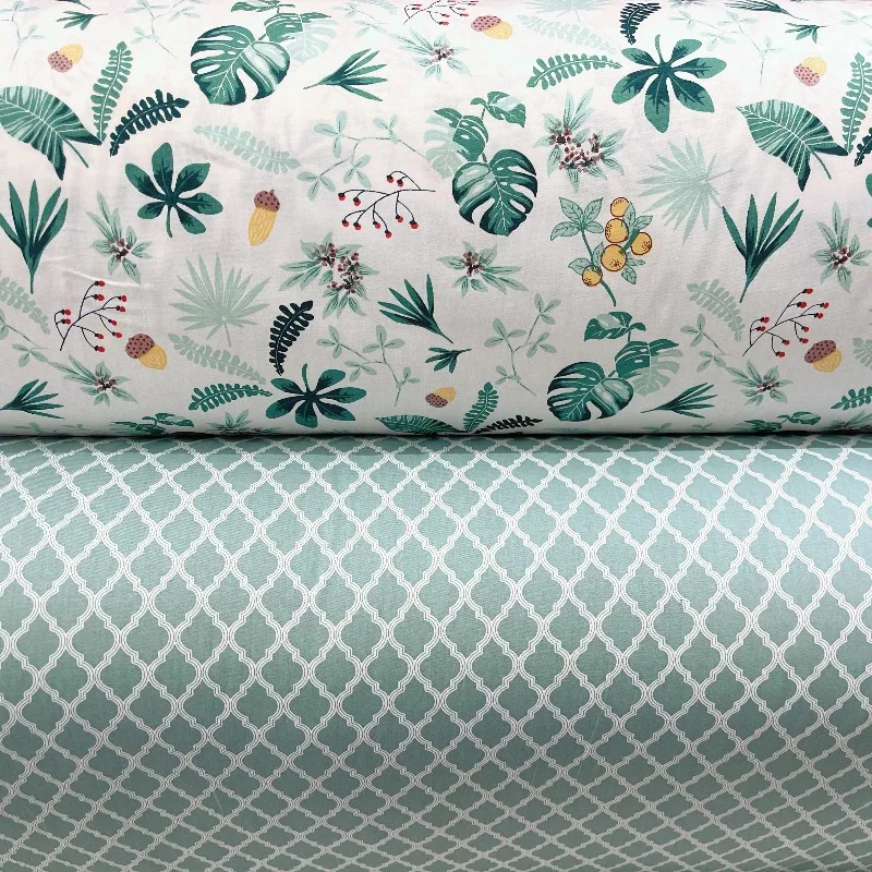 Tissu en sergé de coton pur imprimé feuille verte 160x50cm, housse de couette pour enfants de la maternelle, drap de lit, tissu à coudre en coton à la main