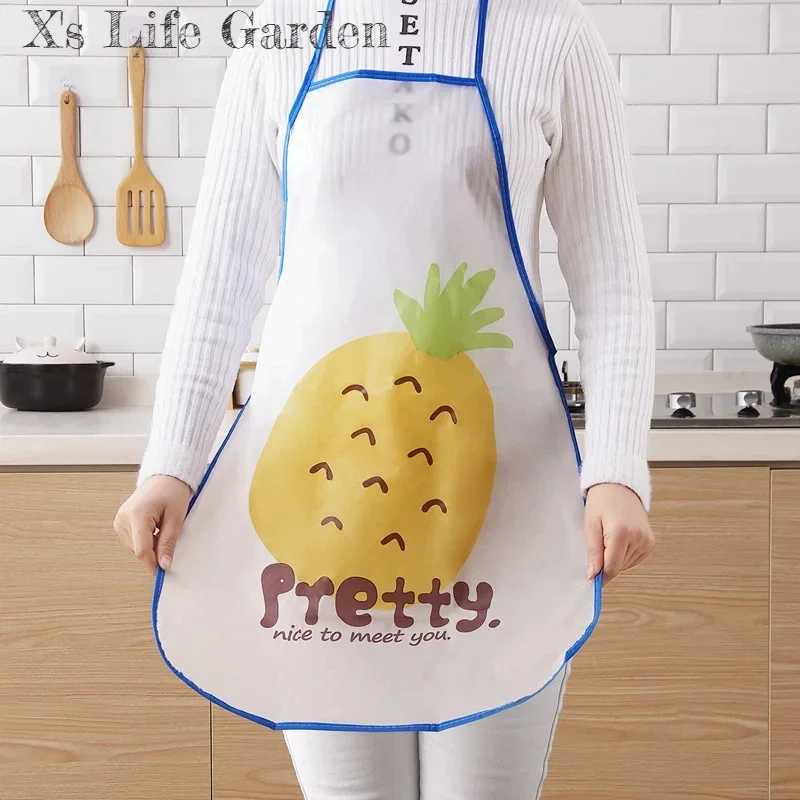 Semi Transparent Waterproof Anti-oil Apron Cartoon Fruit Printing Brief Adult Apron Kitchen Baking Cooking Accessories Bib Apron