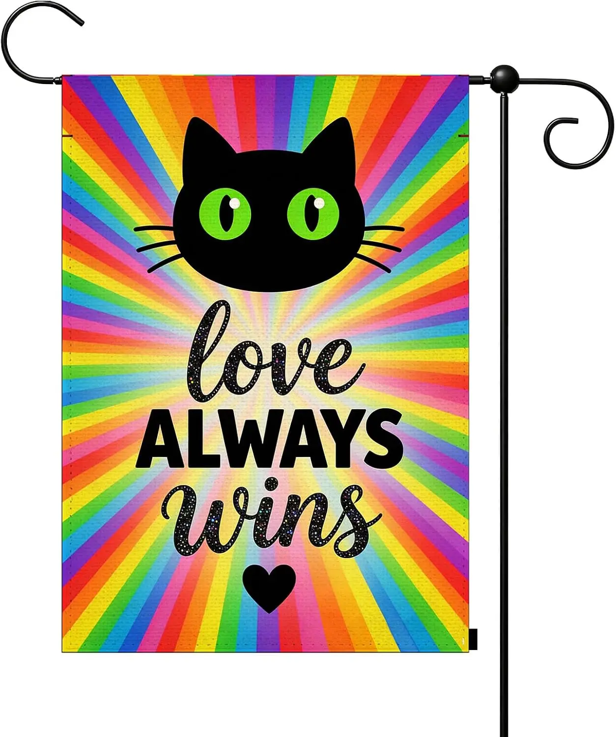 Love Always Wins LGBT Rainbow Cat Garden Flag 12.5x18 Inch Double Sided Small Burlap, Cute Pride Yard Decor for Patio &  yyi