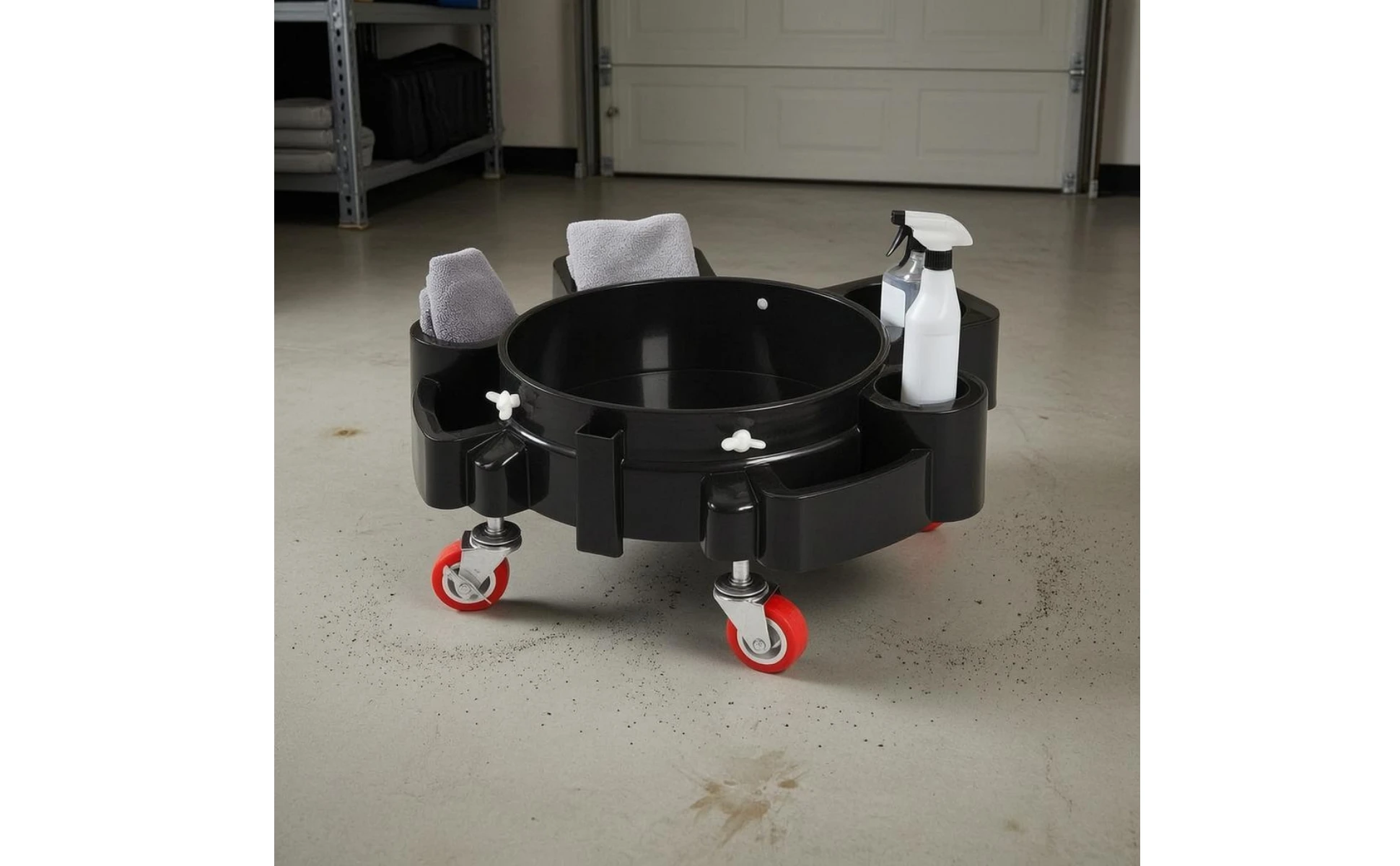 Car Wash Pail Dolly Cup-Style Holders Wheeled Pail Stand Cleaning Tool One-Piece Molded Equipment Caster Wheels