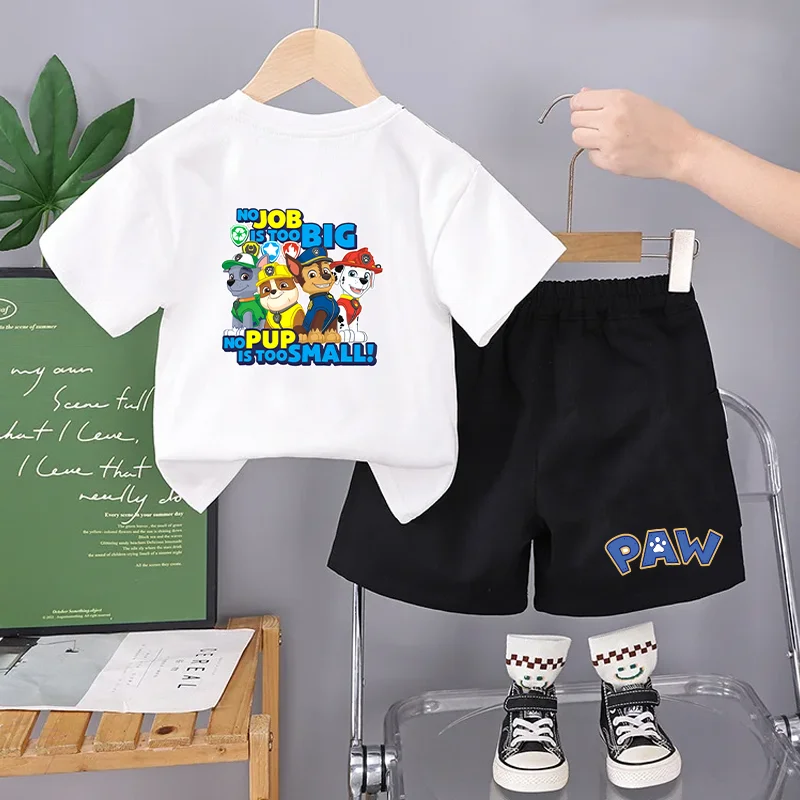 

2PCS Paw Patrol T Shirts and Shorts Set Chase Skye Cartoon Anime Printed Short Sleeves Summer Comfortable Tee Birthday Gifts New
