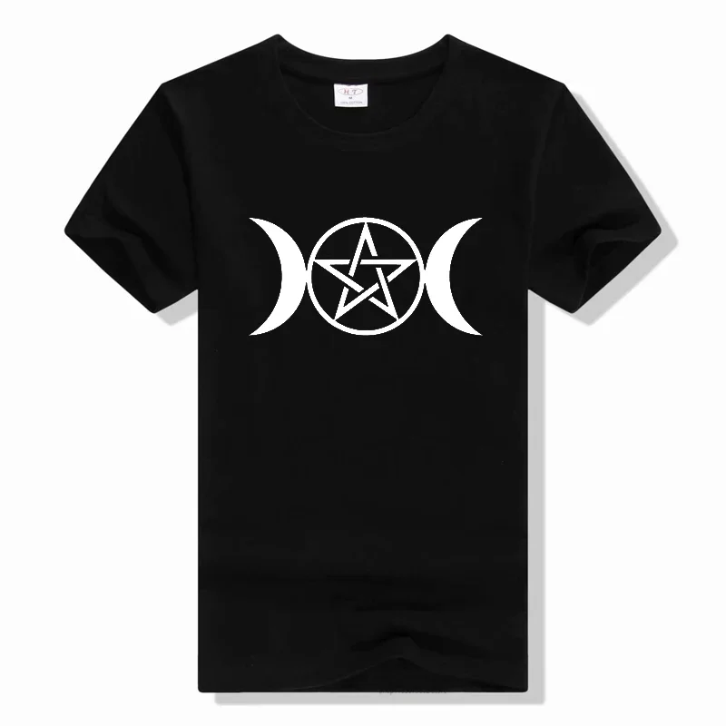 Ladies Black Triple Moon Goddess T-Shirt Shirt Pagan Pentacle Wicca Gold Green T Shirt Fashion Summer New Popular Tshirt