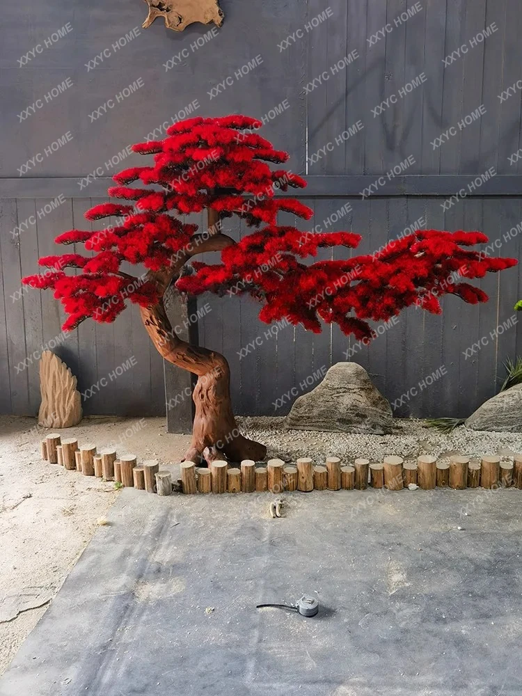 Simulation Red Pine Chinese Style Root Carving Wood Beauty Pine Tree Exhibition Hall Staircase Shop Modeling Fake Trees
