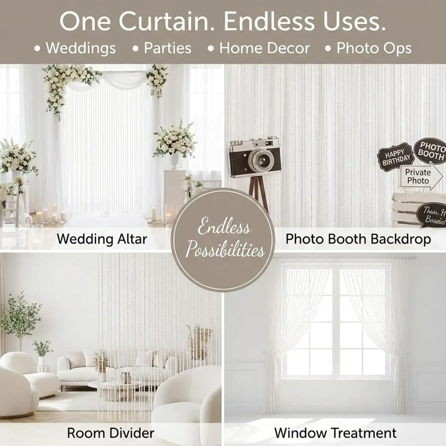 TCDesignerProducts White Pearl Bead Curtain Wedding Decoration, 36 Inches x 9 Feet