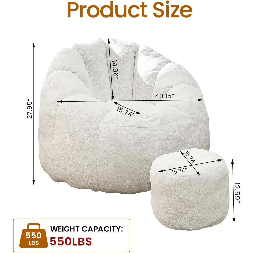 오토만이 있는 빈백 의자 - 실내 휴식을 위한 크고 편안한 라운지 의자와 발판
