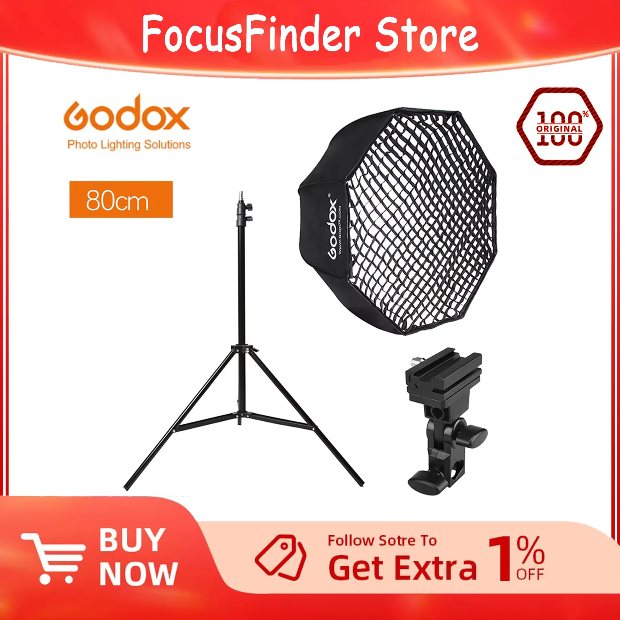 Godox-paraguas Octagonal de 80cm, Softbox, soporte de luz, Kit de soporte de zapata caliente para Canon, Nikon, Godox, Yongnuo, Flash, Speedlight