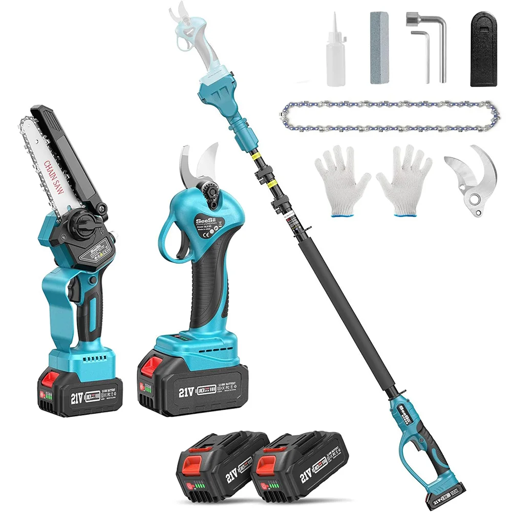 Seesii – ciseaux électriques 3 en 1 sans fil, 30mm, tronçonneuse électrique sans balais de 6 pouces avec tige télescopique d'extension de 2.4m, puissance à