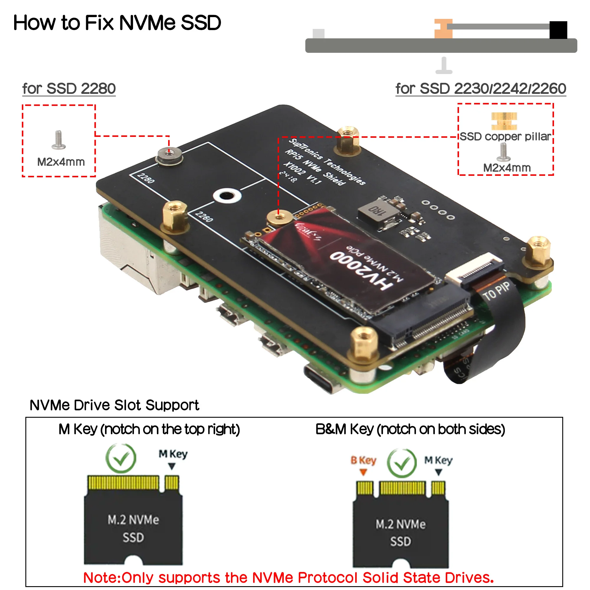 Placa SSD Geekworm X1002 PCIe M.2 NVMe para Raspberry Pi 5