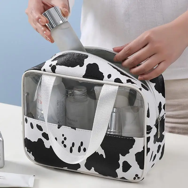 Travel Cosmetic Bag Cow Print Makeup Cosmetic Organizer Pouch Portable Waterproof Makeup Case Organizer With Large Capacity For