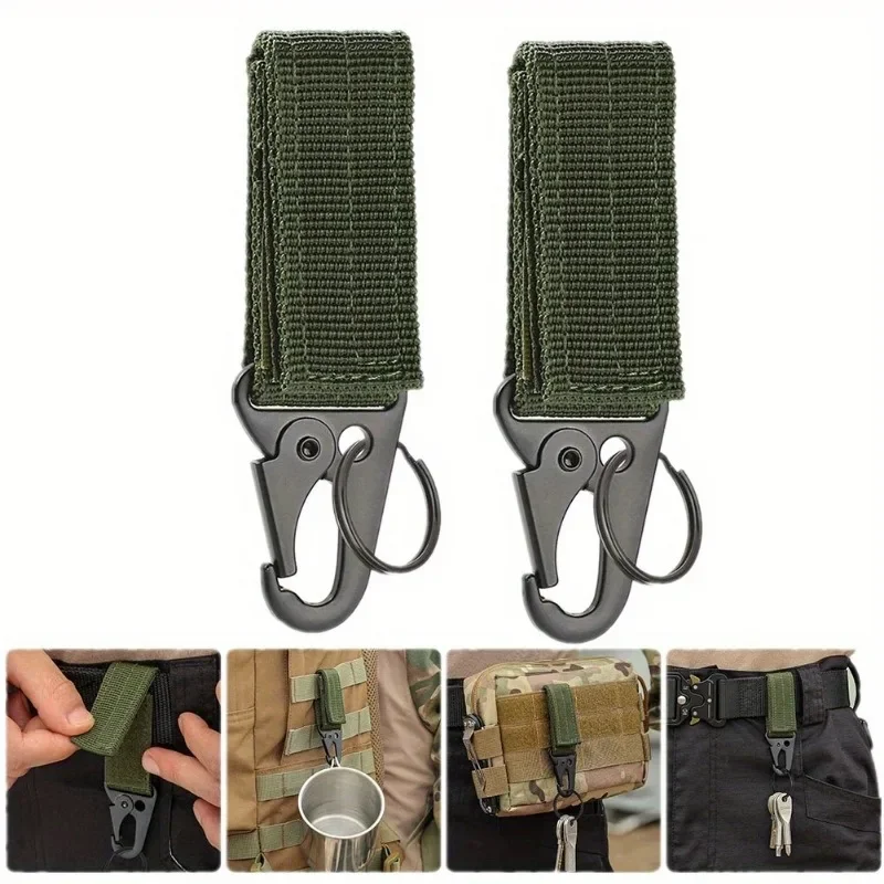 Tactical Fanny Pack Metal Clip Hook Cover Nylon Backpack Hiking Phone Bag Tactical Gear Hook and Loop Key Chain Black Metal Hook