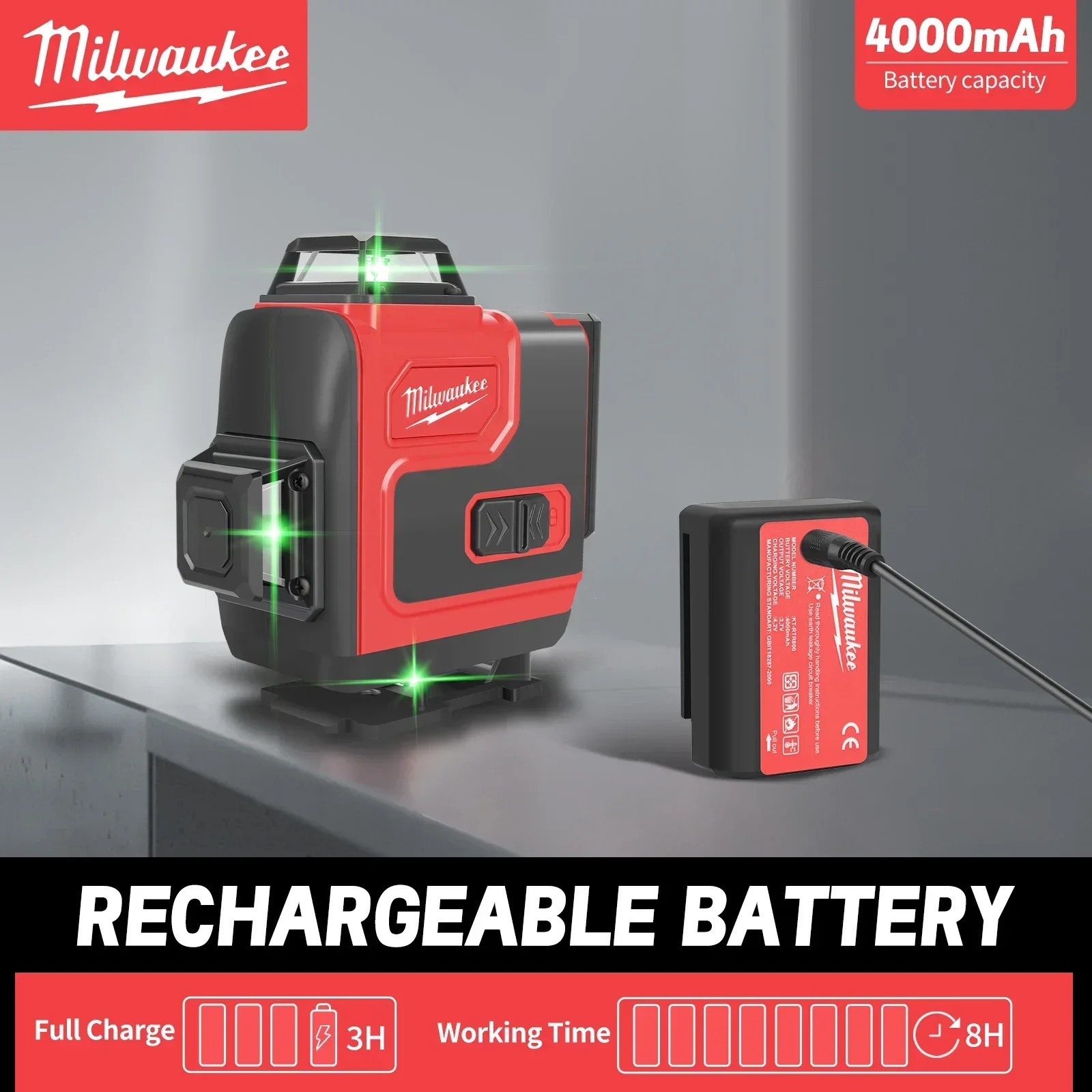 2025 Milwaukee Laser Level 360 Green Lines 4D Self Leveling 360 Horizontal And Vertical Super Powerful Beam construction tools