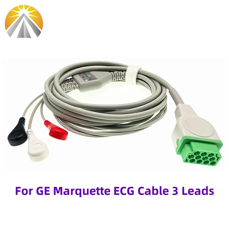 For GE Marquette Patient Monitor 11 Pin One Piece ECG Cable with 3 or 5 Leads Snap or Clip or Vet Use AHA Standard EKG Cable - Image 4