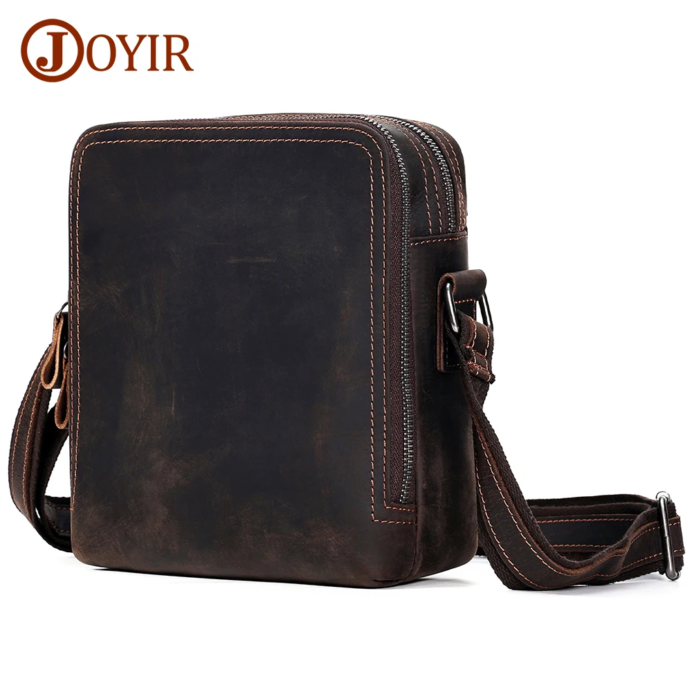 JOYIR Crazy Horse Leather Men\'s Shoulder Bag Vintage Travel Messenger Bags Male Work Casual Crossbody Bags for 7.9\