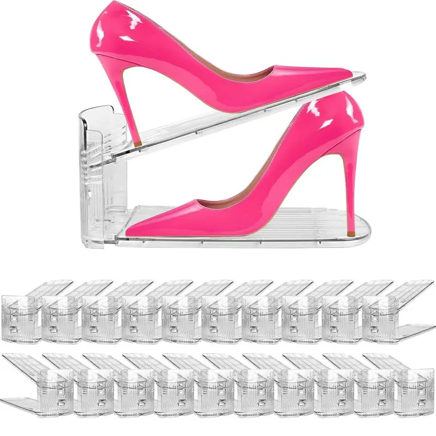 

Упаковка, органайзер для прозрачных слотов для обуви, регулируемая высота от 3,7 до 7,7, штабели для обуви для пары обуви, полка для хранения обуви, экономия места для обуви