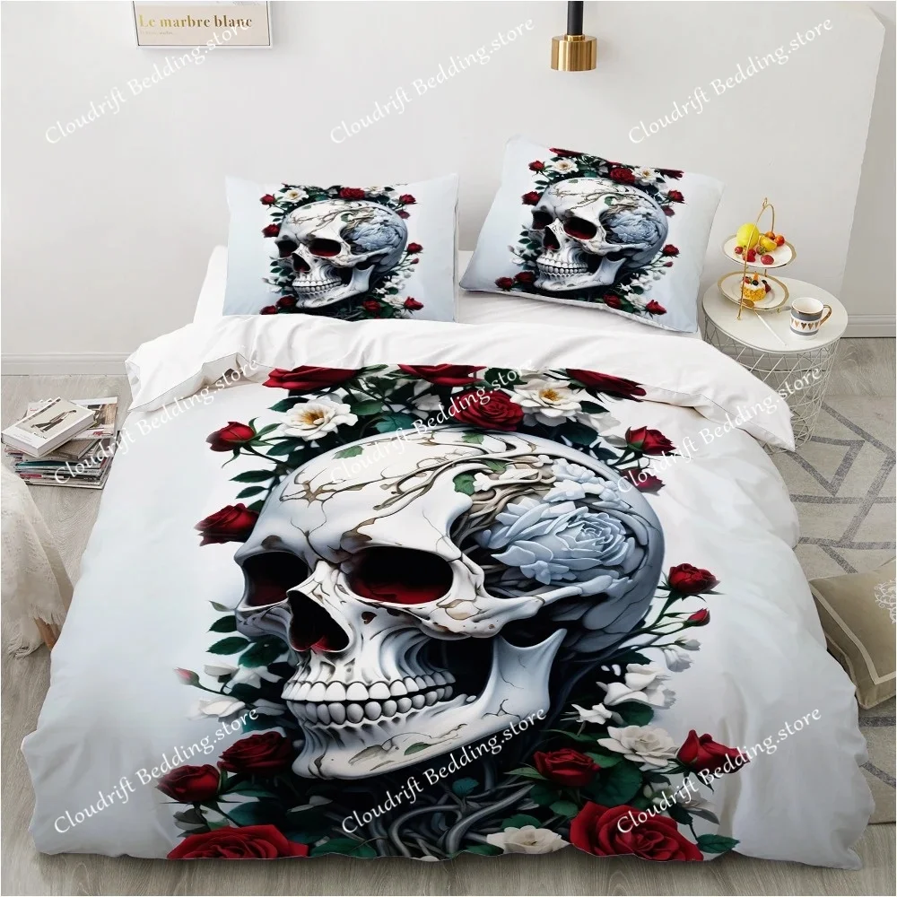 3D Skull Bedding Set Duvet_Quilt_Comforter Cover Sets  Bed Linen Halloween King Queen Full Size Gothic Duvet Cover Home Textiles