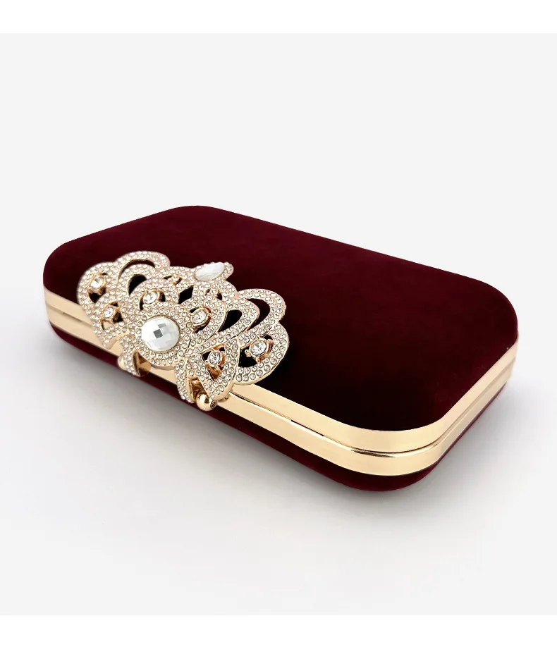 Weinrote Samt-Clutch mit Diamantverzierung, Abendtasche für Prominente, Bankett-Tasche, Cheongsam-Stil, Elegante Tragbare Kleine Quadratische Tasche für Damen – Detail 11