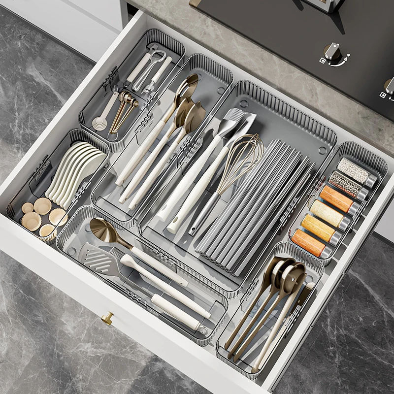 New！Expandable Drawer Organizer And Storage Bins Plastic Divider Box For Kitchen Flatware Makeup Tray Bathroom Office Holder