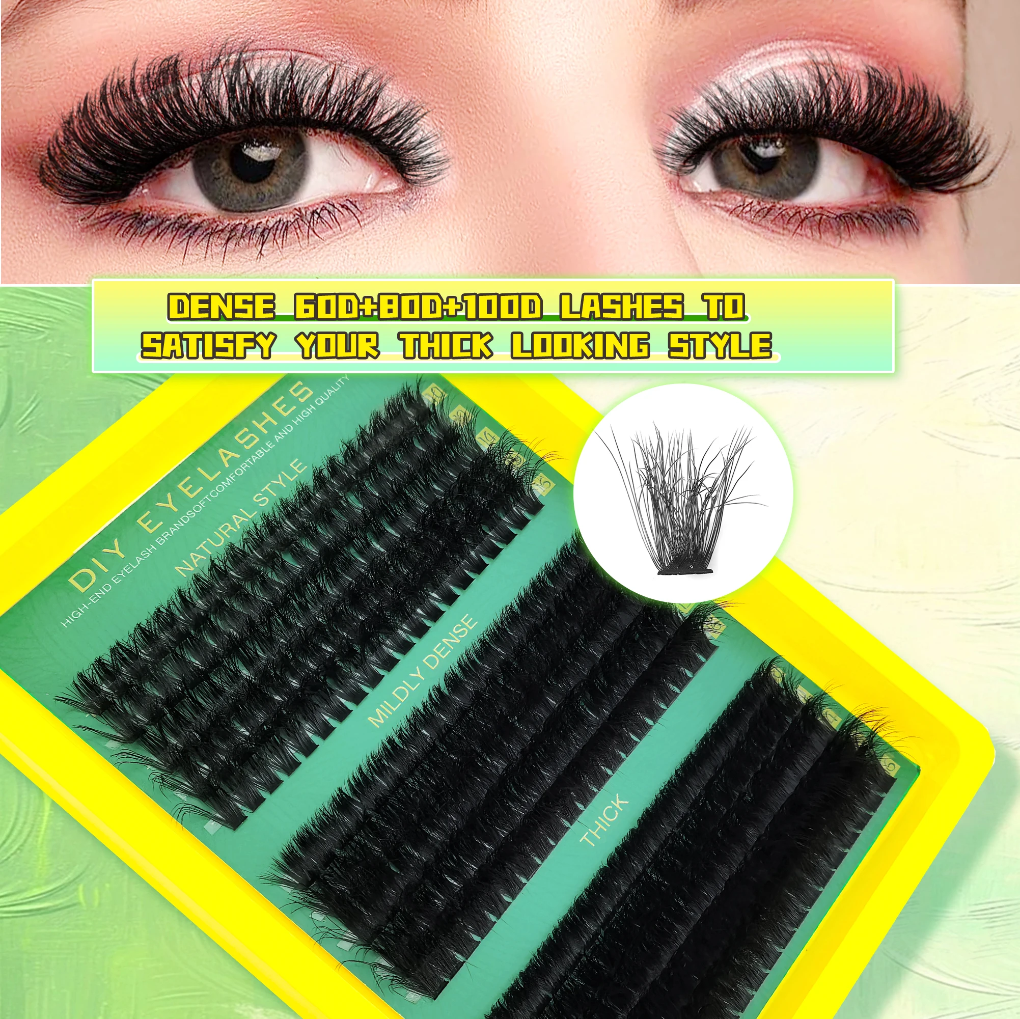 6810D Mega Thick Wimperncluster-Kit | Weiches, wiederverwendbares, langlebiges Band in verschiedenen Längen | Anfängerfreundliche Wimpernverlängerungen – Detail 9