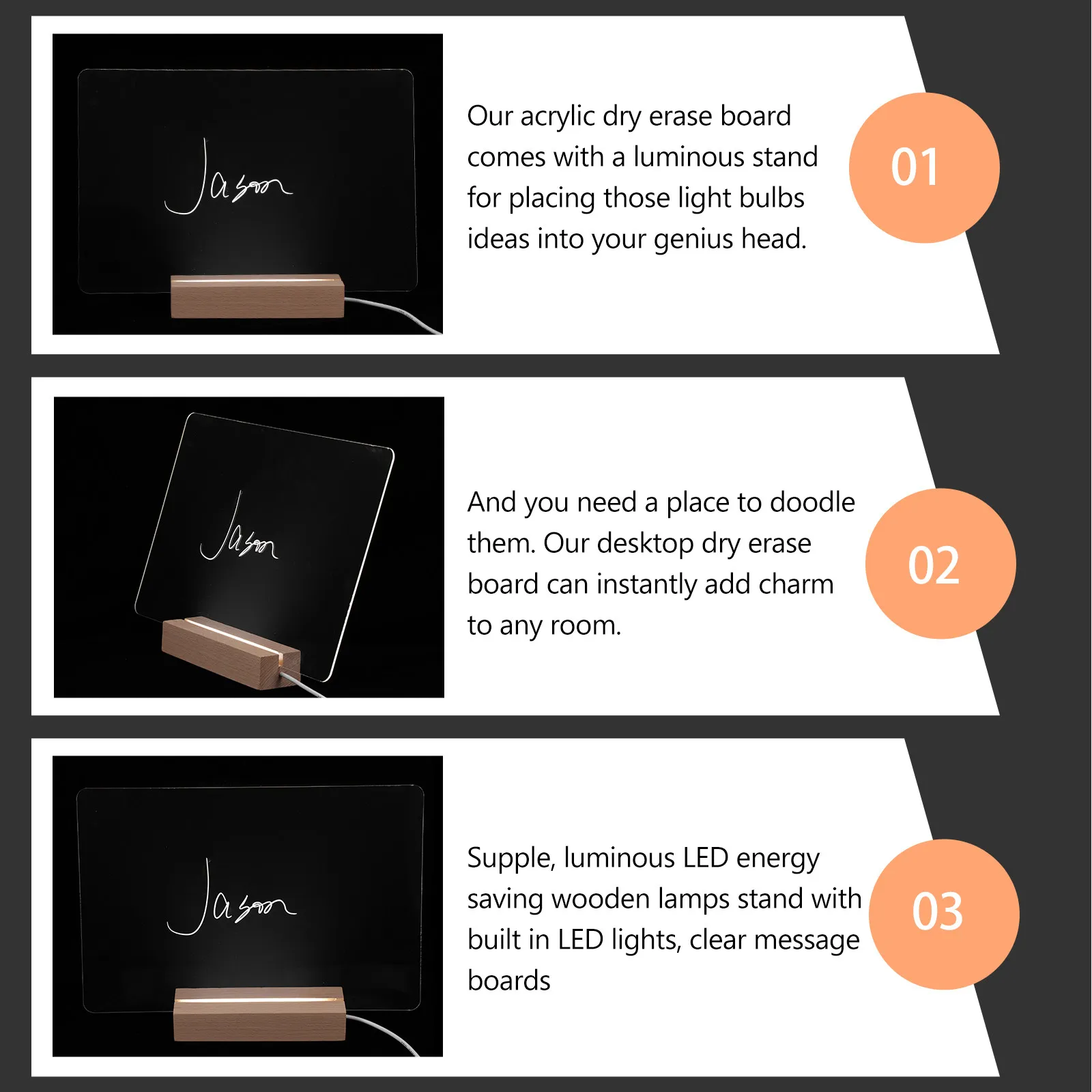 1Set Transparent Acrylic Board Erasable Writing Surface for Home Office School Desk Message Board DIY Note Taking Solution