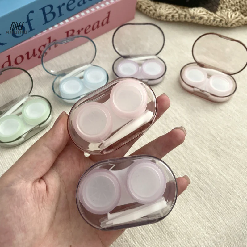 Simple Solid Color Clear Contact Lens Case Portable Mini Contact Lenses Care Box Beauty Pupil Storage Container Travel Kit