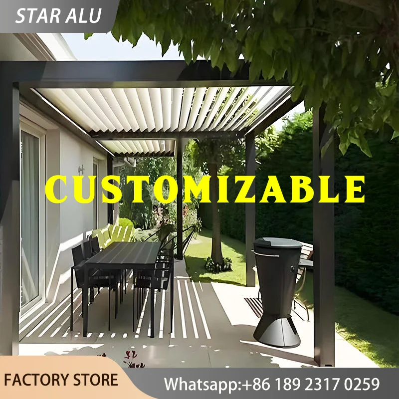 Aluminum Pergola Louvered Roof Gazebo Heavy Duty Outdoor Patio Enclosure Shelter Canopy Waterproof Sun Shade Garden Pavilion Ten