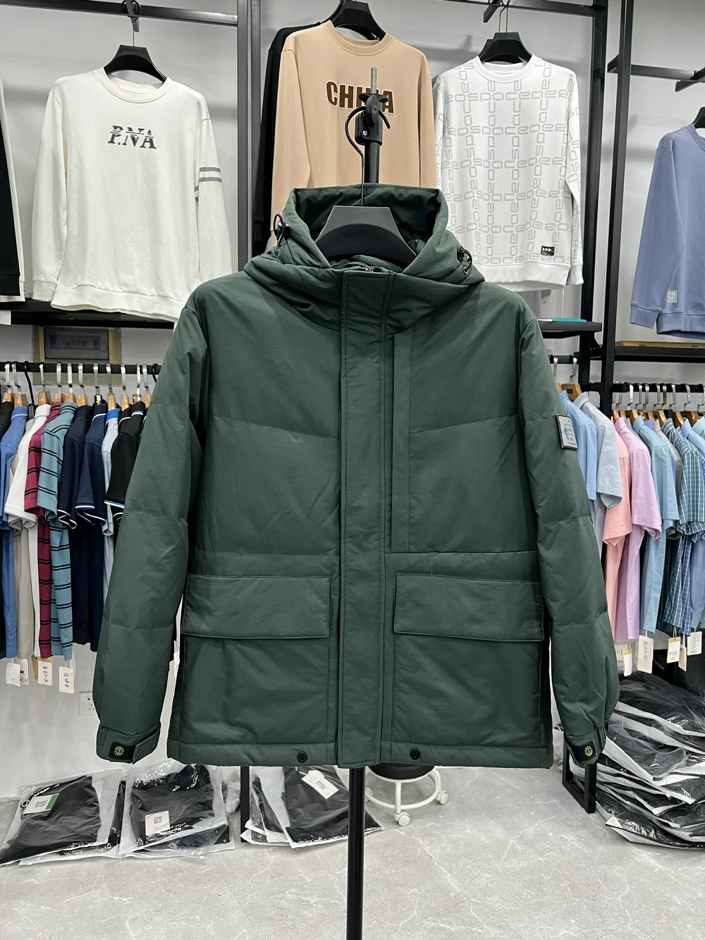 

Warmth Duck down Puffer Jacket Thickened Bread Style Hooded Straight Cut Youth Winter Coat Zipper Closure Casual Fashion