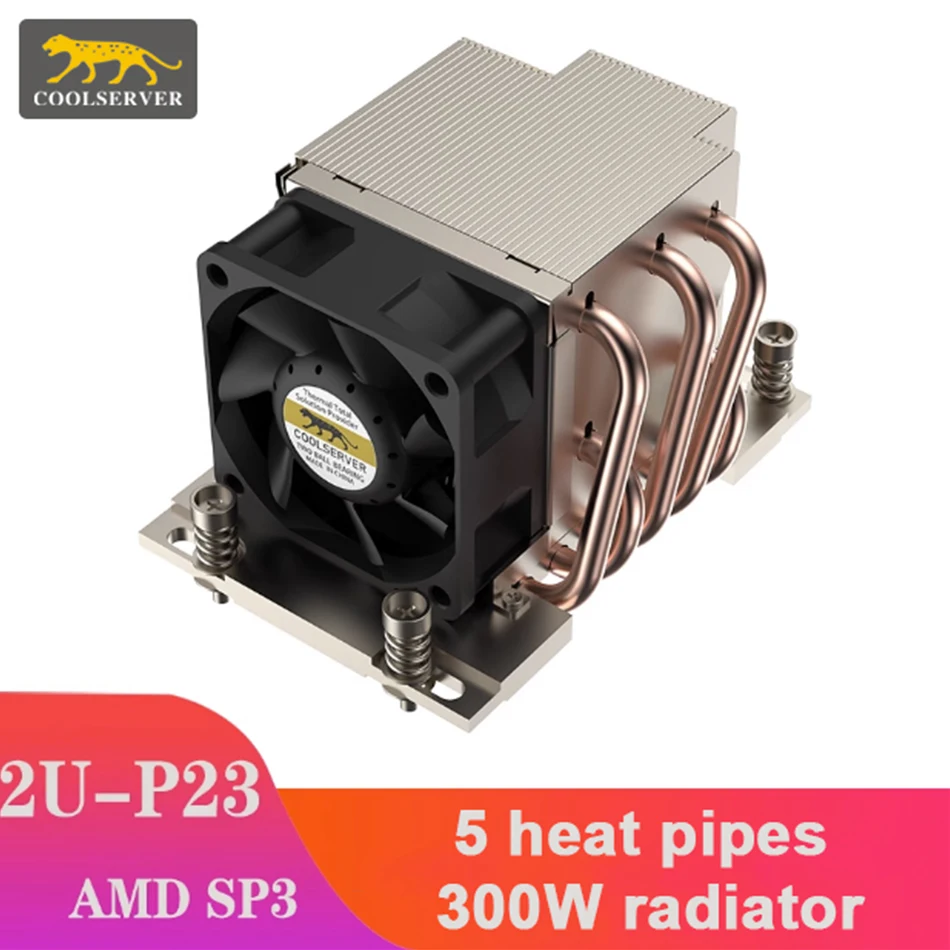 Enfriador de CPU para Servidor COOLSERVER 2U P23, 5 Tubos de Calor, AMD SP3 SP6 TR4 TR5, Disipador de Calor para Servidor 2U, Ventilador PWM