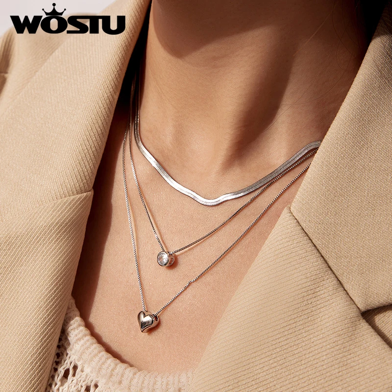 WOSTU White Gold Plated Cooper Flat Snake Necklaces, Cuban Chopin Chain Stackable Necklace Link Hypoallergenic Gift