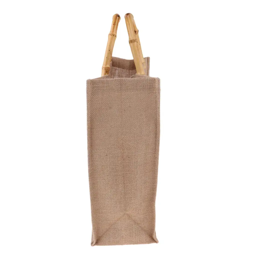 Burlap Linen Handbag Environmental Reusable Shopping Bag Bamboo Handle for Tealeaf Box Luxe Designer