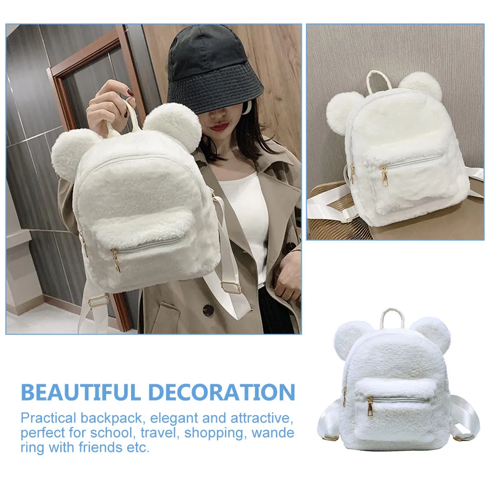 

Bear Ear Large Capacity Shoulder Bag For School Two-Shoulder Bag Travel Outdoor Winter Use Portable Storage Pouch