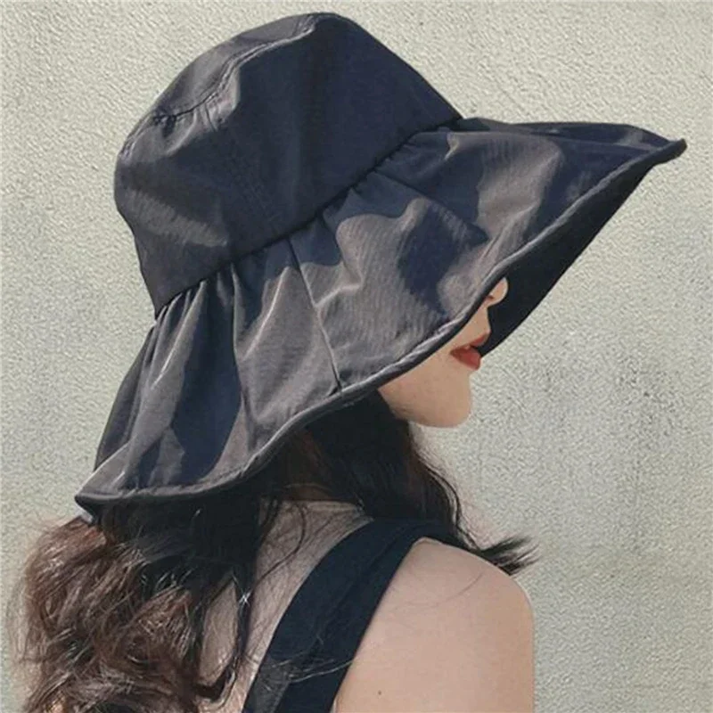 Spring Autumn Sun Protection Hats For Women Ladies Korean Big Brim Fisherman Hat Summer Black Gum Sunshade Hat