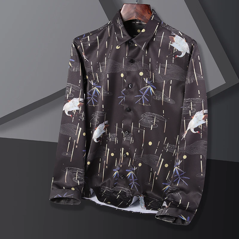 

2022 New Mens Shirts Spring and Autumn Long Sleeve Casual Print Shirts Slim Fit Turn-Dowm Fashion Business Shirts Camisas