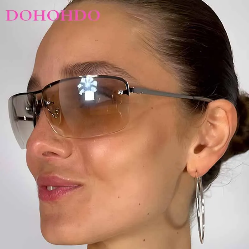 

New Fashion Y2K Metal Rimless Oval Women Sunglasses Trendy Luxury Designer Men Sunglass Outdoor Travel Eyeglasses Female UV400
