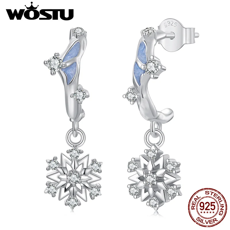 

WOSTU cDrop висячие серьги для женщин, стерлинговое серебро 925 пробы, полный циркона, хрустящие серьги с цветком снежной горы, рождественский подарок
