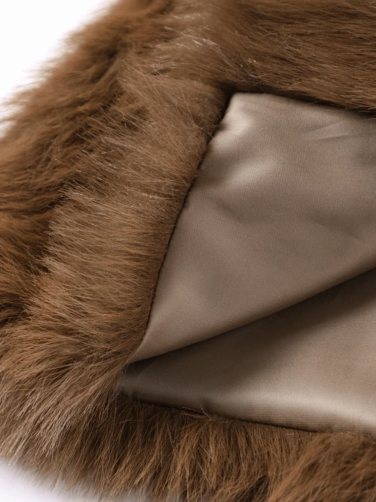 Brown Women Faux Fur Coat Vintage Loose Long Sleeve Fluffy Short Coats 2025 Autumn Winter Female Elegant Street Commuter Outwear