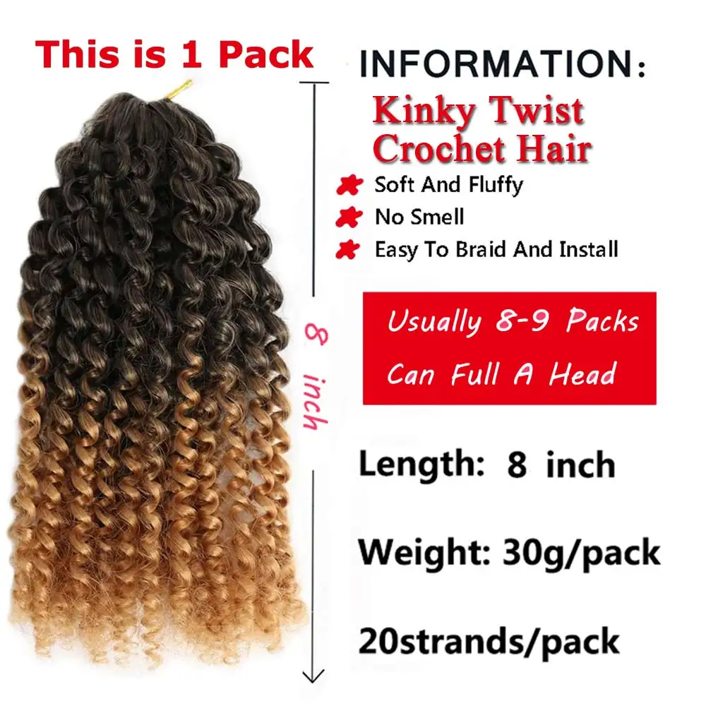 Afro Kinky Curly Braiding Hair Marlybob Crochet Braids Hair Short Pre-looped Crochet Passion Twist Braiding Hair Ombre 8 Inch