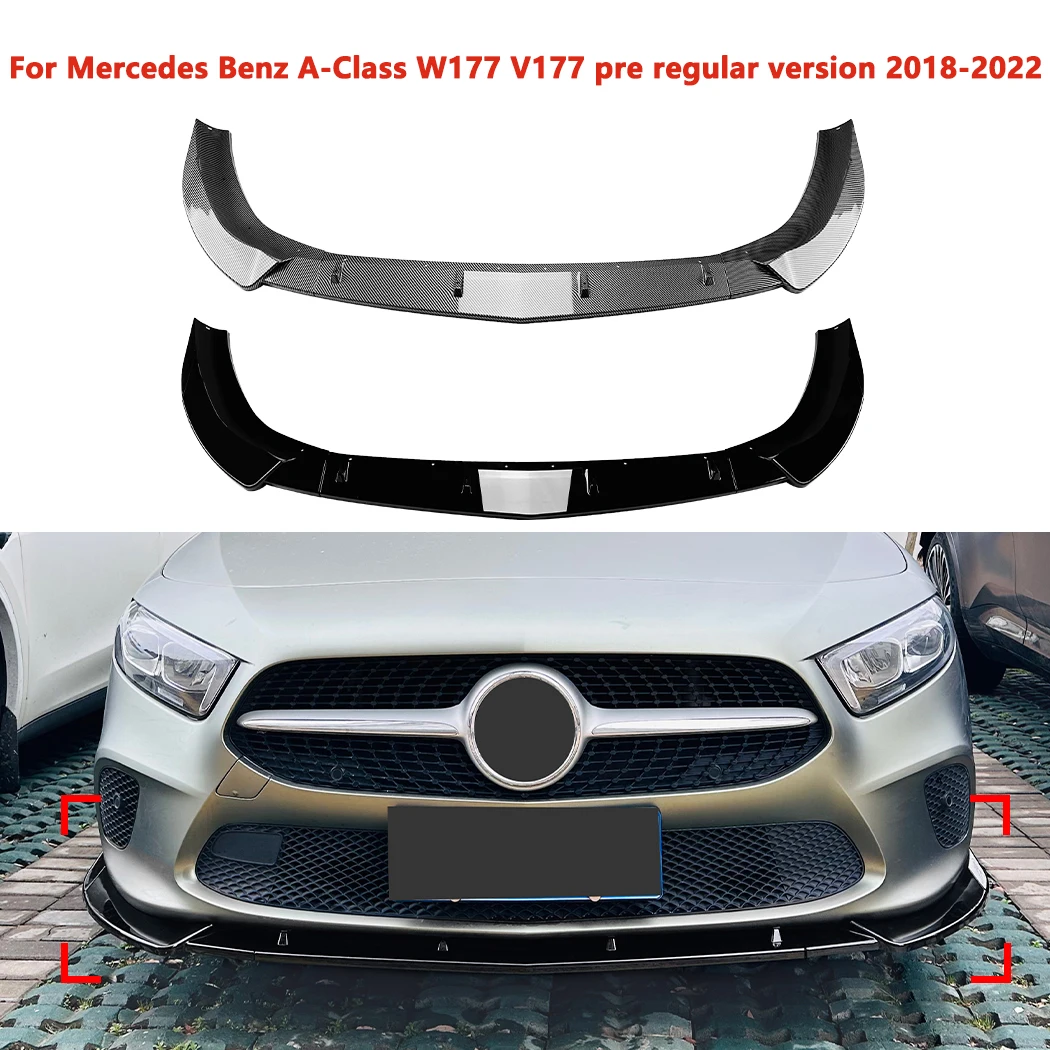 

Car Three Stage Front Bumper Lip Spoiler For Mercedes Benz A-Class W177 V177 pre regular version 2018-2022 Exterior Modification