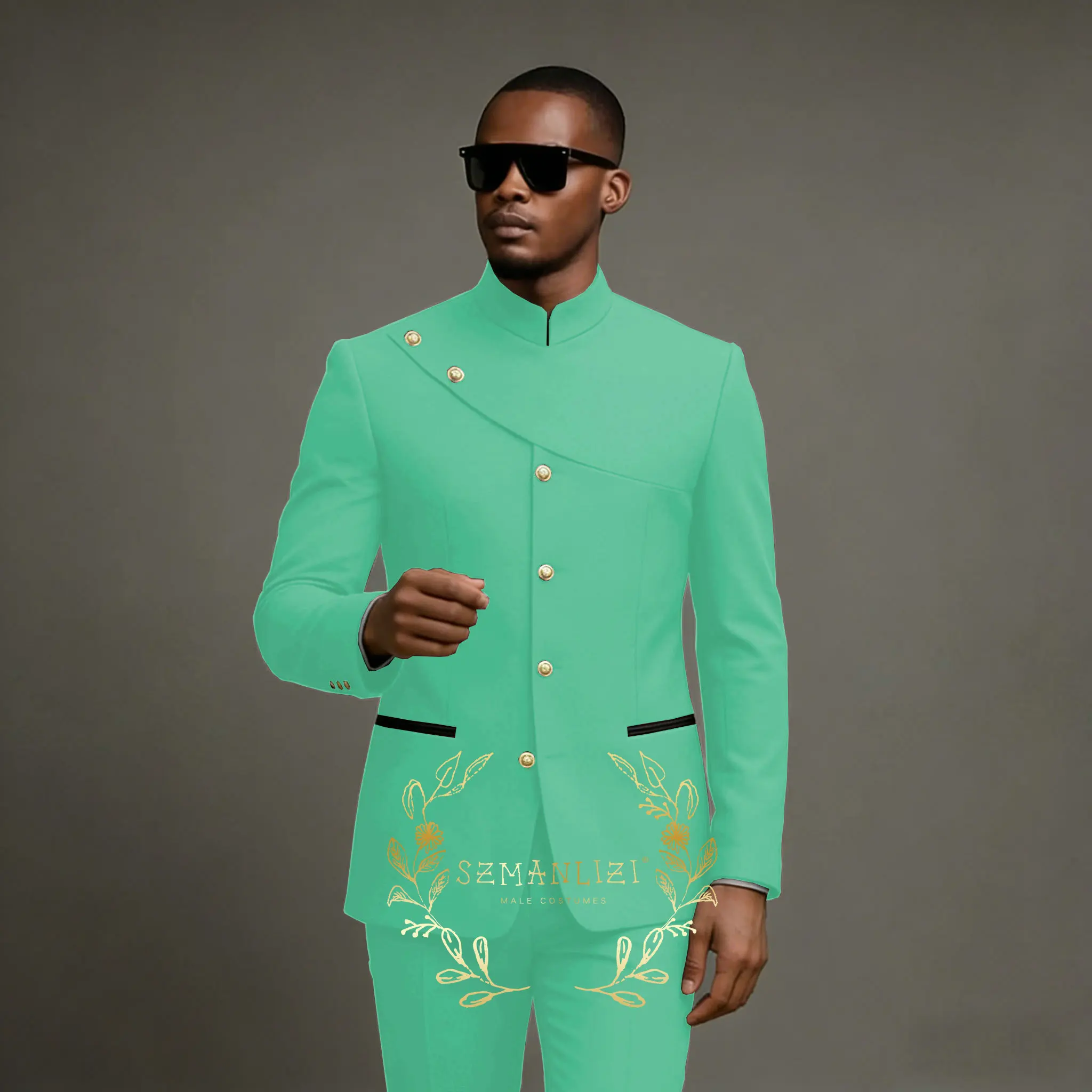 2026 Dark Green African Design Men Suits Terno Masculino Slim Fit Formal Blazer Business Wedding Best Man Groom Suits 2 Pieces